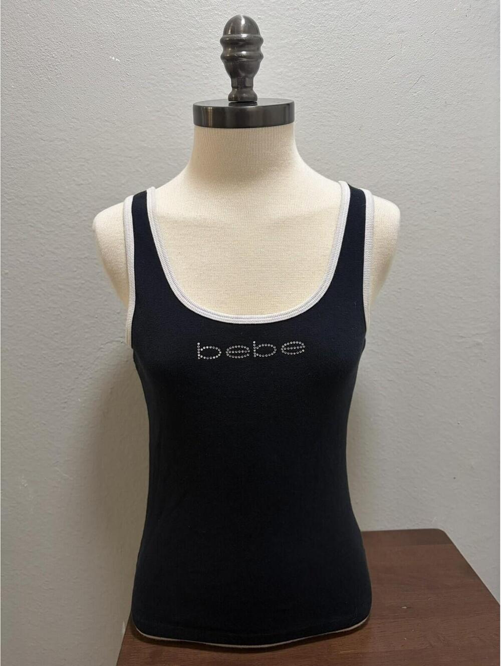 Y2K Bebe Black Tank Rhinestone Logo Sz L